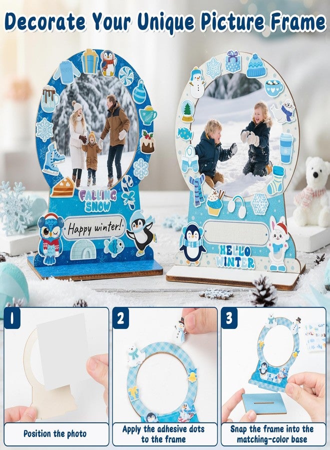 TICIAGA DIY Winter Wooden Photo Frame - 16 Set Winter Snow Globe Wooden Picture Frame with Polar Animal Snowman Snowflake Penguin Reindeer Felt Stickers for Holiday Classroom Activities - Image 3